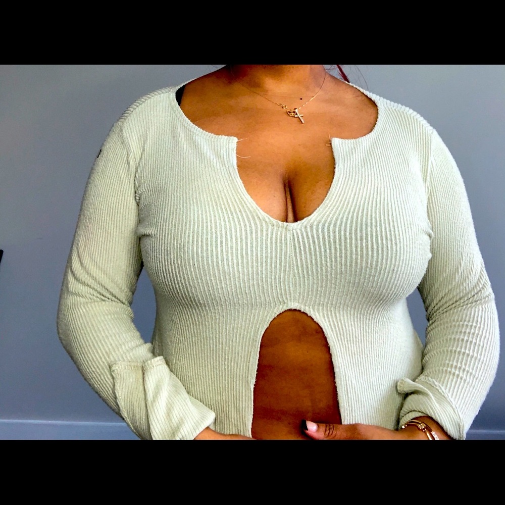 NEW Sage long sleeve ribbed  crop top